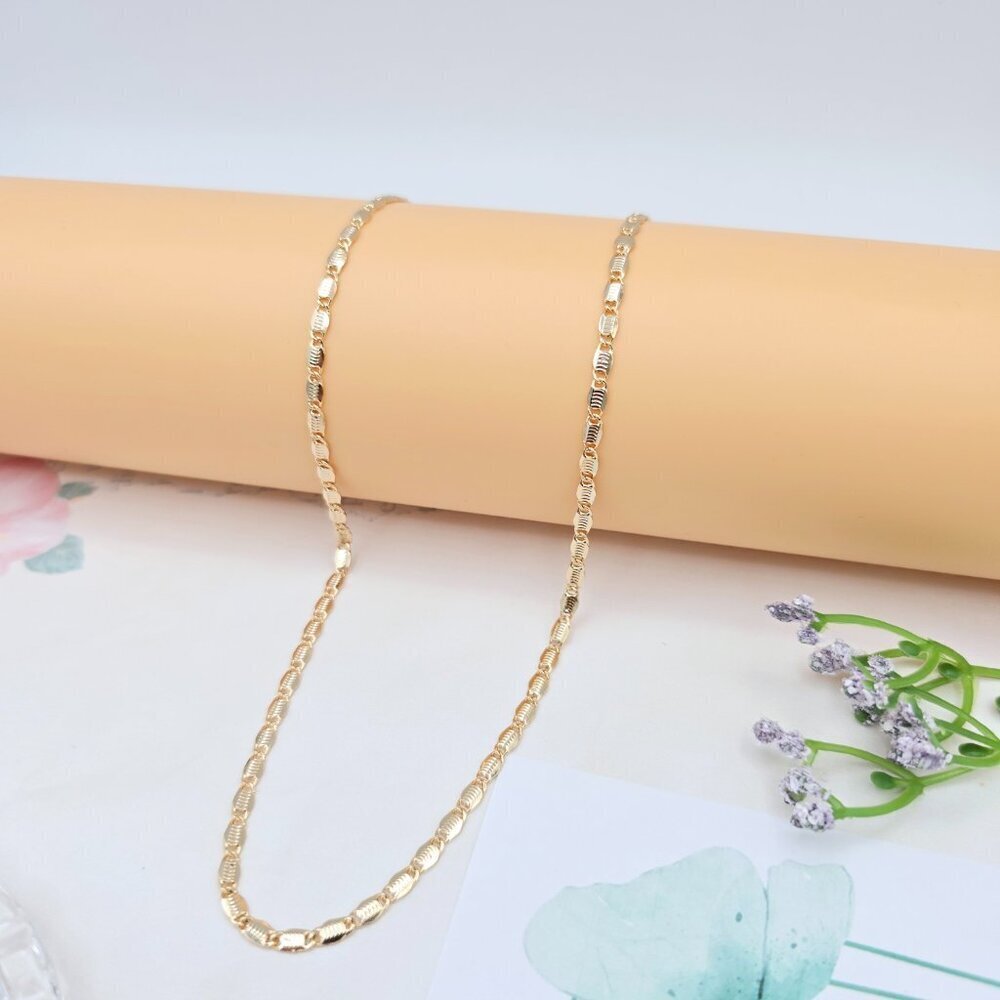 Textured Rose Gold Flat Link Chain Necklace, 17.7 Inch Elegant Shine, XPNL0035